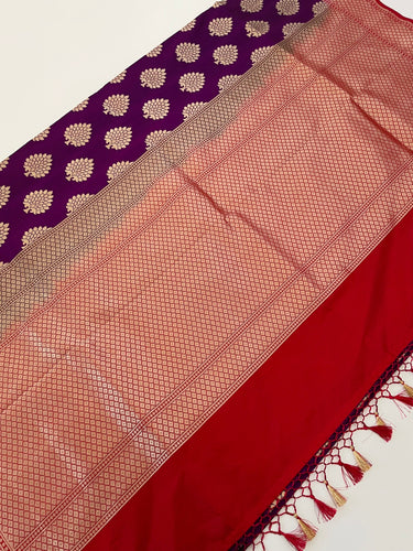 Banarasi Katan Pure Silk Saree | Purple | Skirt Border | Handwoven | Ships from California